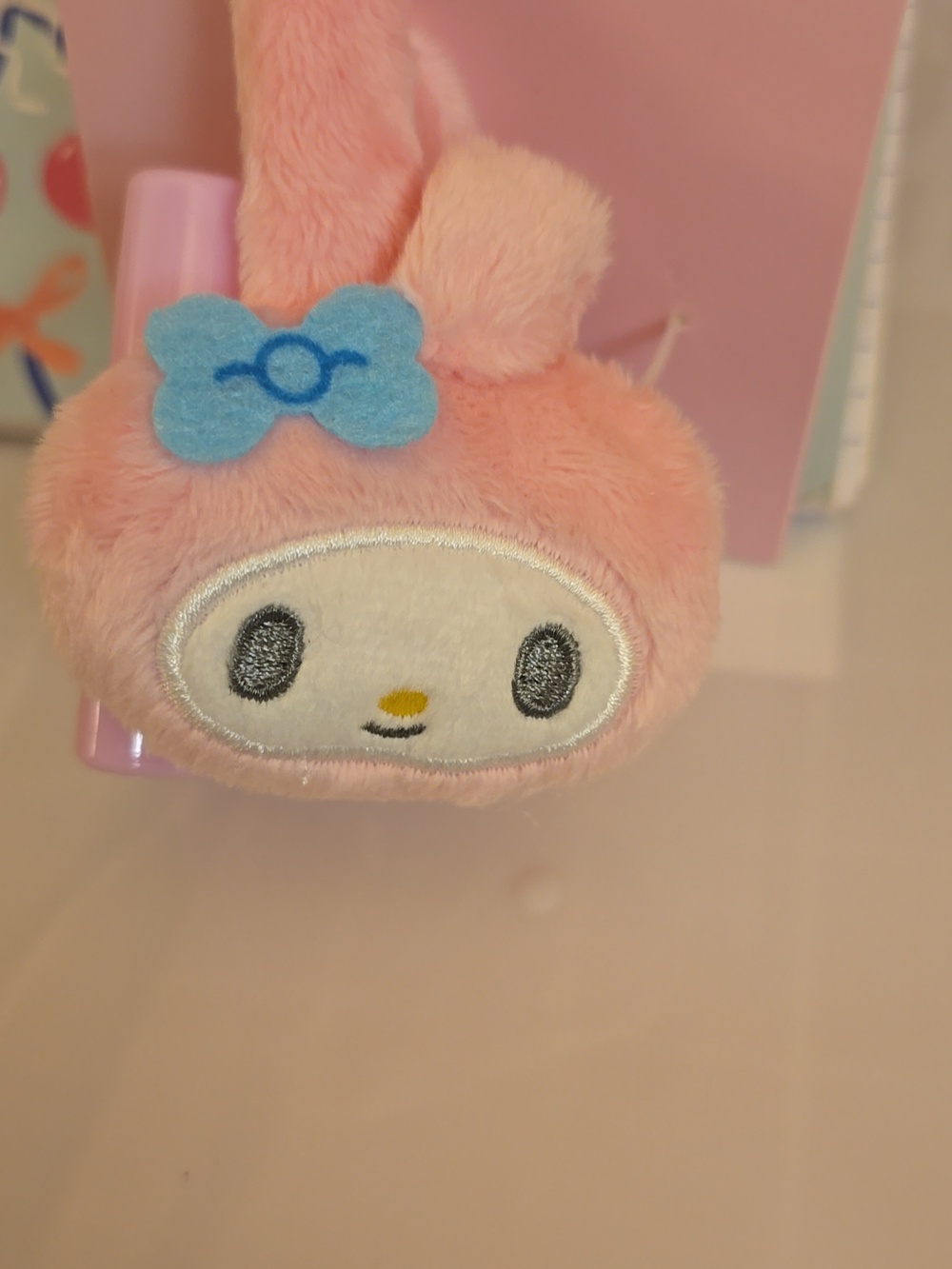 Sanrio My Melody Plush Hair Clip in Pink with Blue Bow